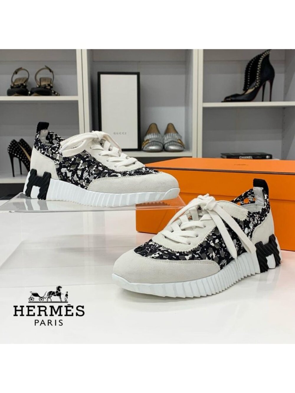 Hermes Bouncing Braided Silk Suede Sneakers Black